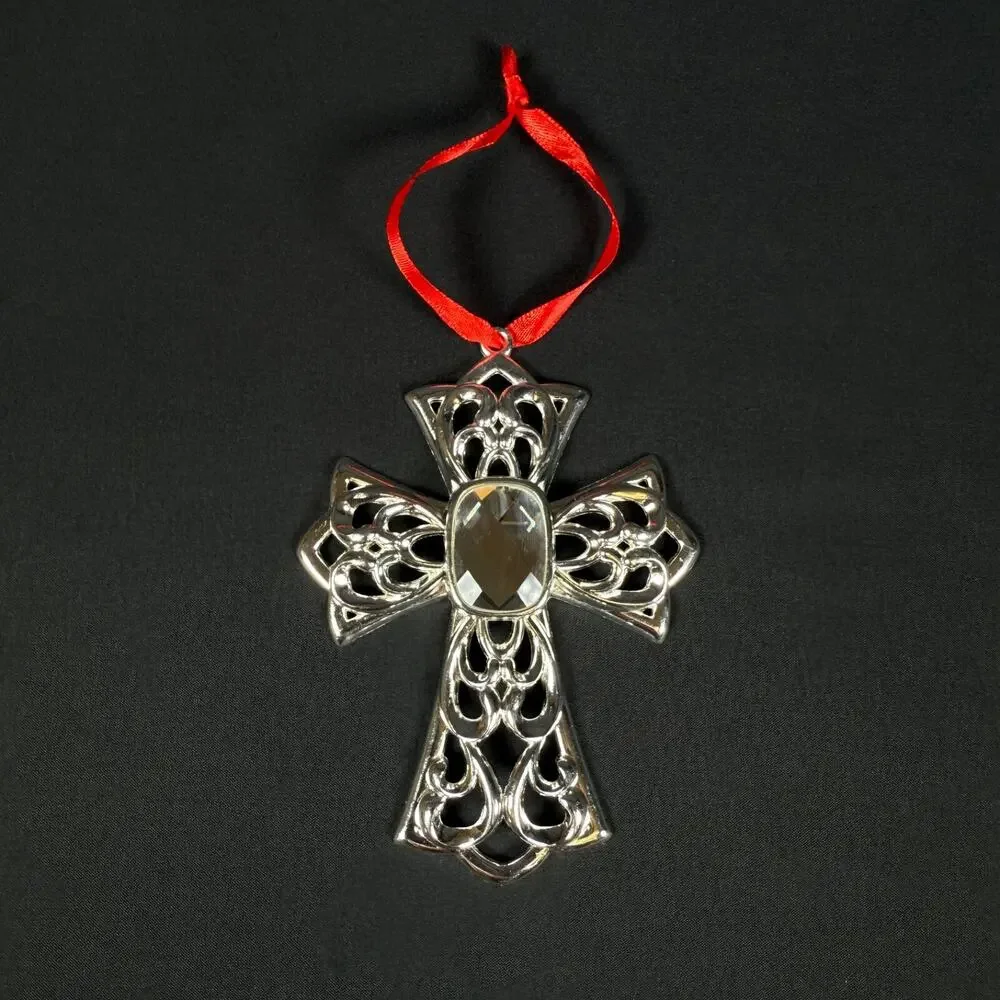 Lenox Bejeweled Silver Plated Cross Christmas tree Ornament